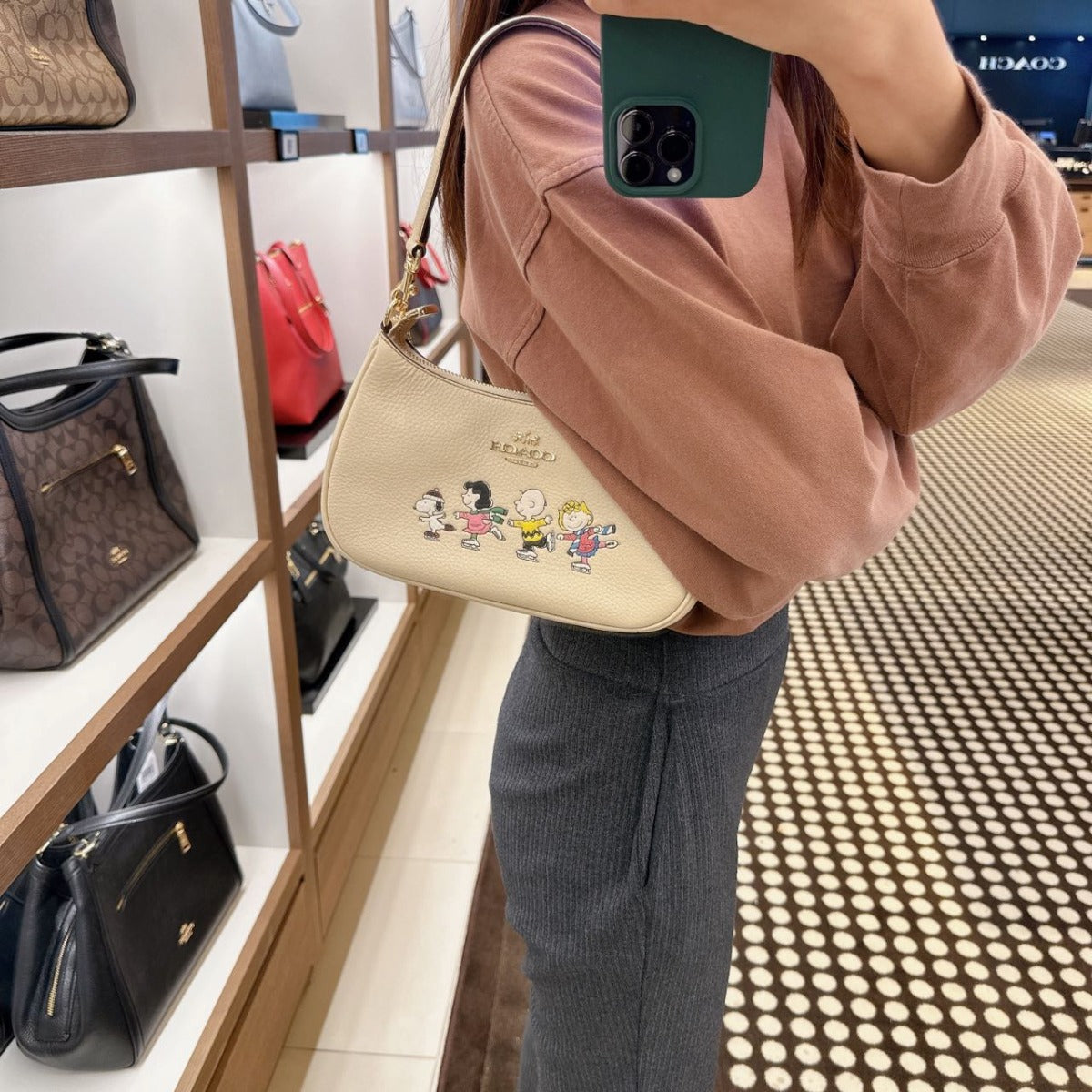Coach CE861 Coach X Peanuts Teri Shoulder Bag With Snoopy In Gold/Ivory Multi Coach CE861 Coach X Peanuts Teri Shoulder Bag With Snoopy In Gold/Ivory Multi
